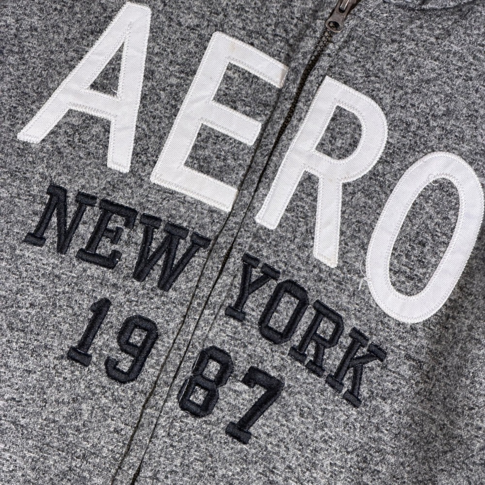 Aeropostale Mens Gray Sherpa Lined Full Zip Graphic Hoodie XL Aero NY 1987 Y2K - Picture 1 of 10